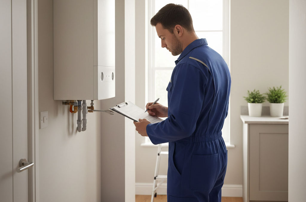 gas safe engineer completing landlord gas safety check in york home