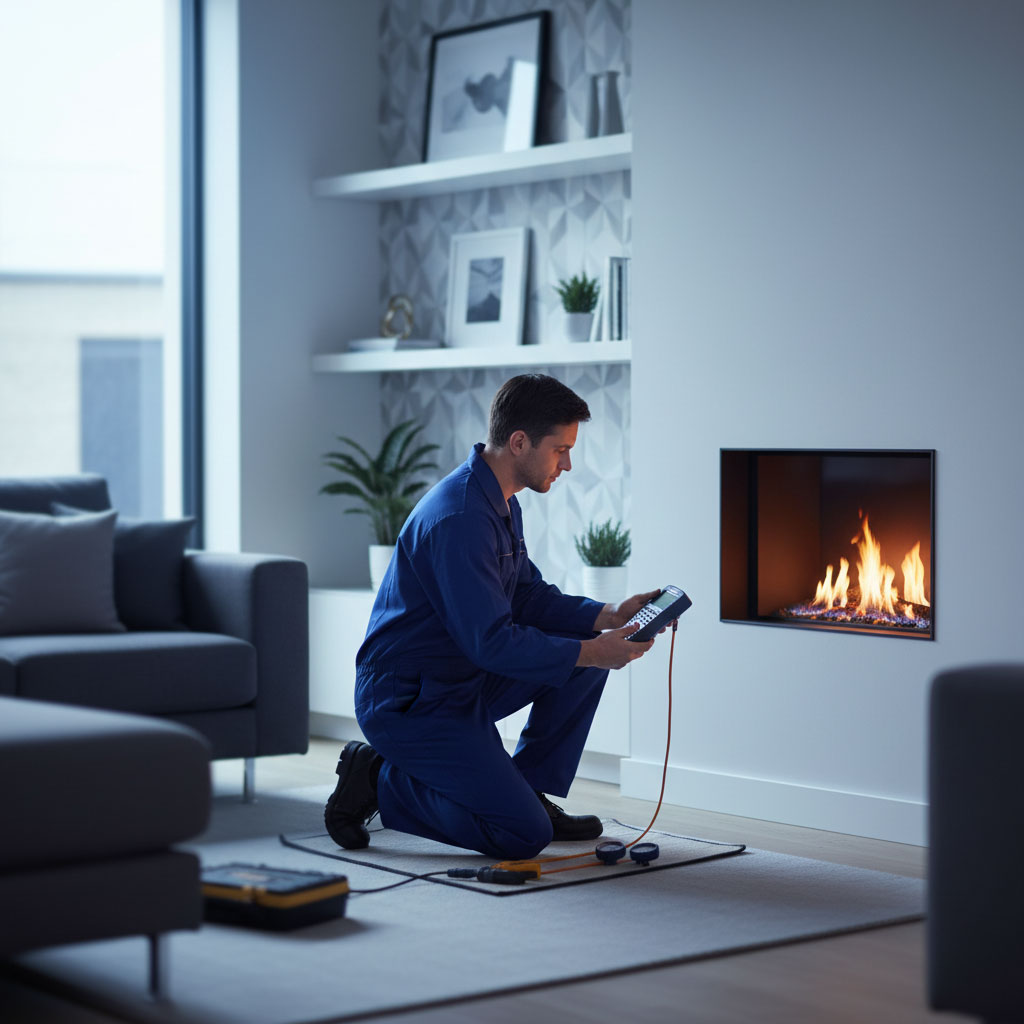 gas-safe-engineer-checking-modern-gas-fire-in-uk-living-room