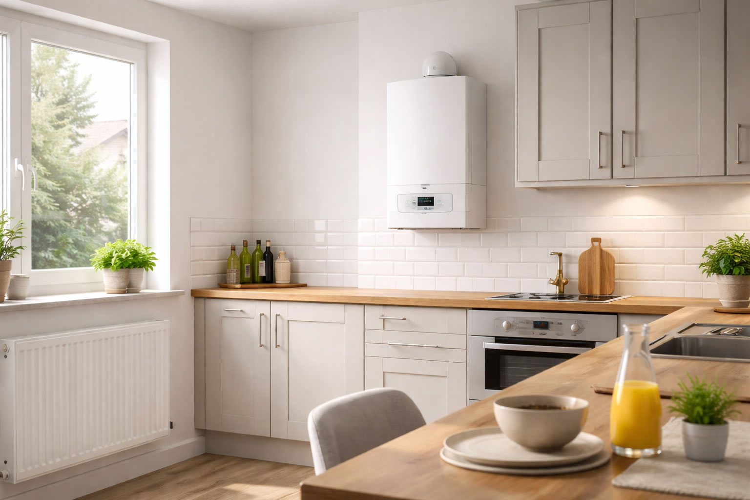 Modern combi boiler installed in a contemporary kitchen in a York home