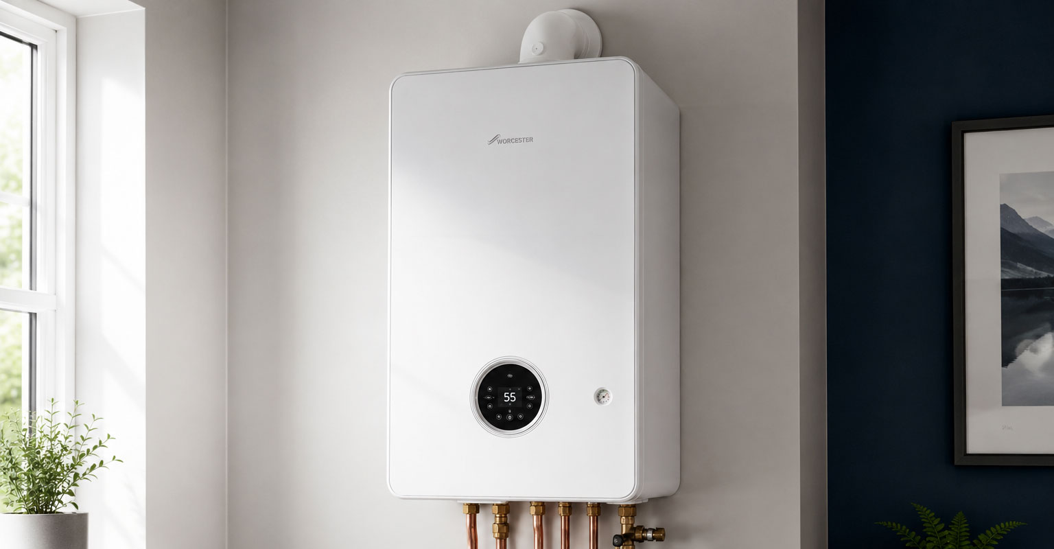 Modern gas boiler installation in a bright contemporary kitchen in York by Simtec Heating